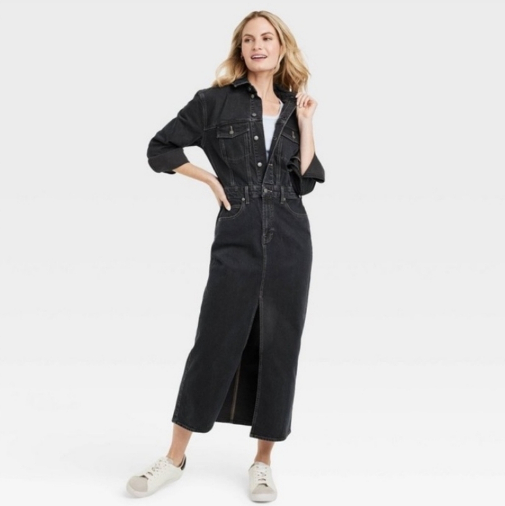 Universal Thread Women's Long Sleeve Denim Maxi Dress ~ Black Wash